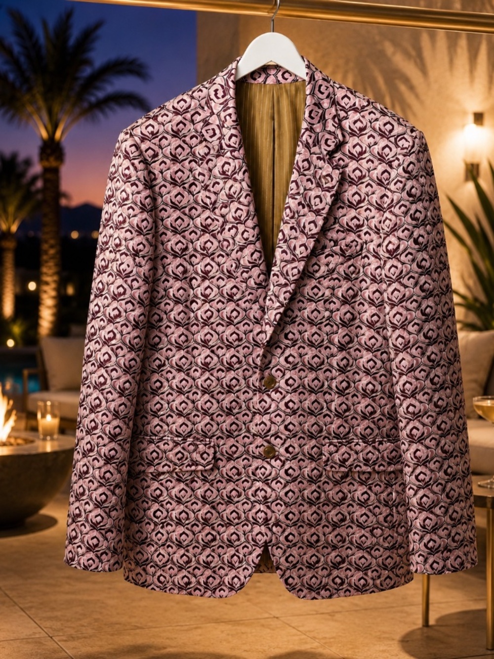 Mr Turk Trina Turk Men’s 42L Pink Geometric Cocktail Blazer Sport Coat